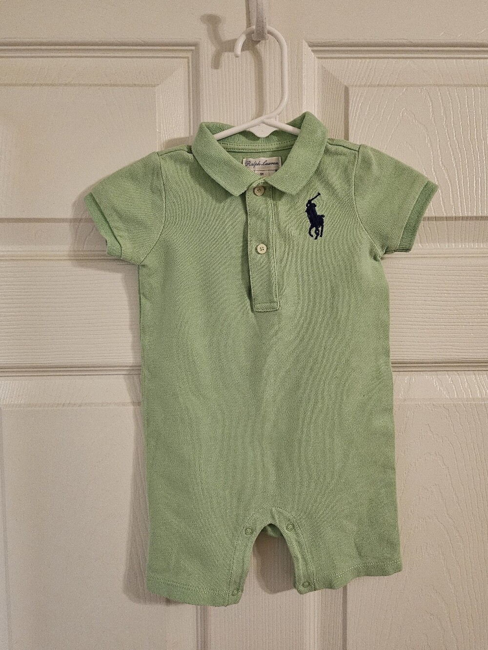 Ralph Lauren Light Green Polo One-Piece Bodysuit with Navy Pony